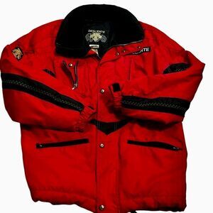 Descente Men’s Vintage Red Ski Jacket Snowboarding Skiing sz Large zip and snap